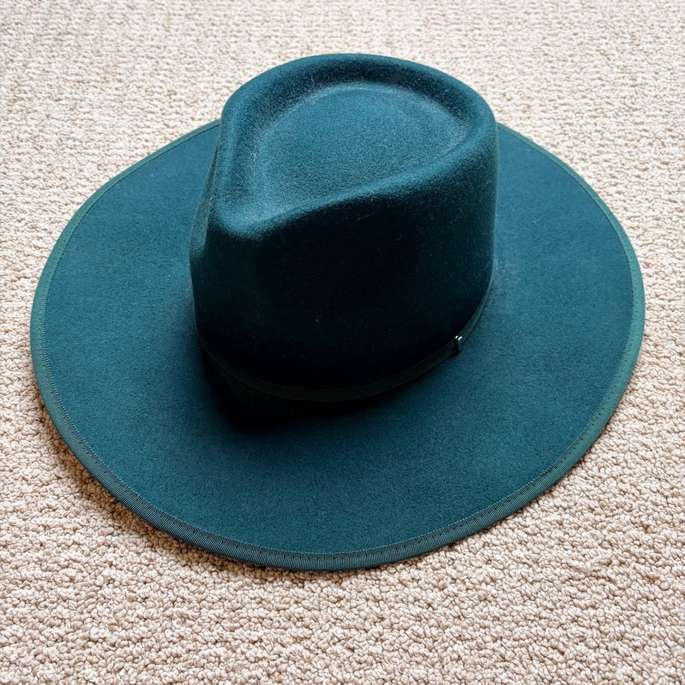 Olive & Pique‎ Billie Hunter Rancher Hat Green Wool Wide Brim Fedora